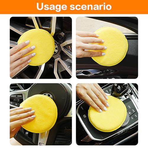 FONAROLL Microfiber Wax Applicator Pads, Car Wax Applicator, Buffing & Detail Polishing Foam Pads for Car Cleaning and Fine Polishing (5" Diameter, 6 Pack) - Yellow - color: Yellow