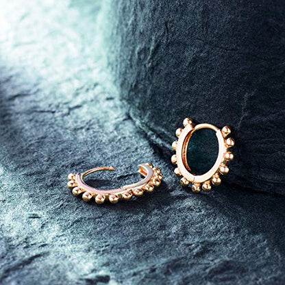 Huggie Hoop Earrings 14K Gold Plated Cubic Zirconia Dainty Simple Cute Beads Elegant CZ Circle Small Hoop Earring for Women Minimalist Handmade Hypoallergenic Jewelry - color: Beaded A