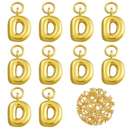A-Z Bubble Letter Charms 18K Gold Filled Charms for Jewelry Making Gold Initial Alphabet Charms Pendants for Women Men Necklace Choker Bracelet Making - color: Letter D