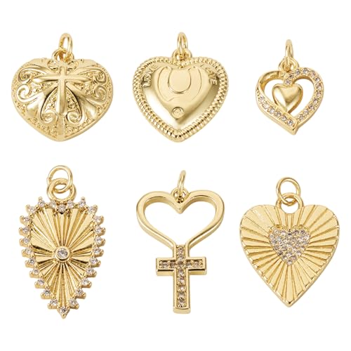 Cheriswelry 18K Gold Plated Heart Pendants Golden Heart Dangle Earring Charms Necklace Pendants Bracelet Keychain Charm Mini Hang Ornament for DIY Craft Jewelry Making - color: 18K Gold Plated E