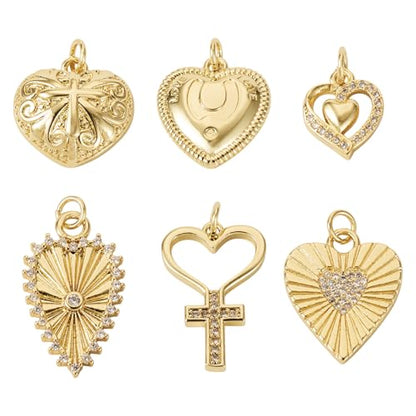 Cheriswelry 18K Gold Plated Heart Pendants Golden Heart Dangle Earring Charms Necklace Pendants Bracelet Keychain Charm Mini Hang Ornament for DIY Craft Jewelry Making - color: 18K Gold Plated E