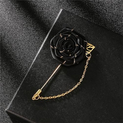 WCRAZYE Men Cloth Rose Flower with Gold Leaf Brooches Men's Satin Lapel Pins with Metal Chain Red Blue Rose Floral Lapel Stick Handmade Boutonniere Pins for Suit Wedding Brooch Career Suit Tuxedo of Shirts Tie Hat Scarf for Birthday Wedding Gift - color:
