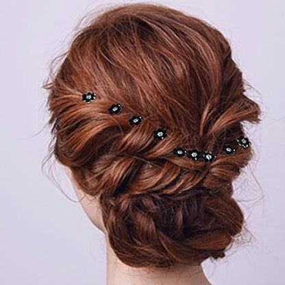 Rhinestone Flower Hair Pins, 40 Pcs U-Shaped Crystal Party Wedding Bridal Hair Accessories for Women Girls (Black) - color: Black