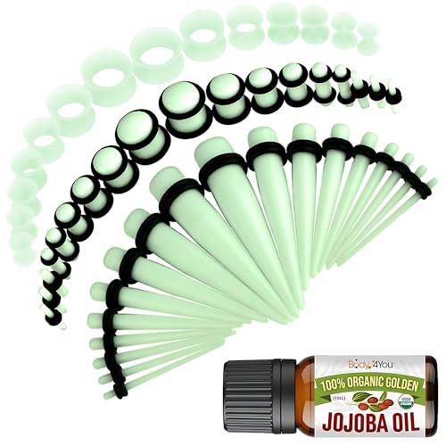 BodyJ4You 54PC Ear Stretching Kit 14G-12mm - Aftercare Jojoba Oil - Acrylic Plugs Gauge Tapers Silicone Tunnels - Lightweight Expanders Men Women - color: Glow in the Dark