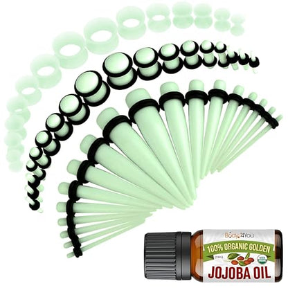 BodyJ4You 54PC Ear Stretching Kit 14G-12mm - Aftercare Jojoba Oil - Acrylic Plugs Gauge Tapers Silicone Tunnels - Lightweight Expanders Men Women - color: Glow in the Dark
