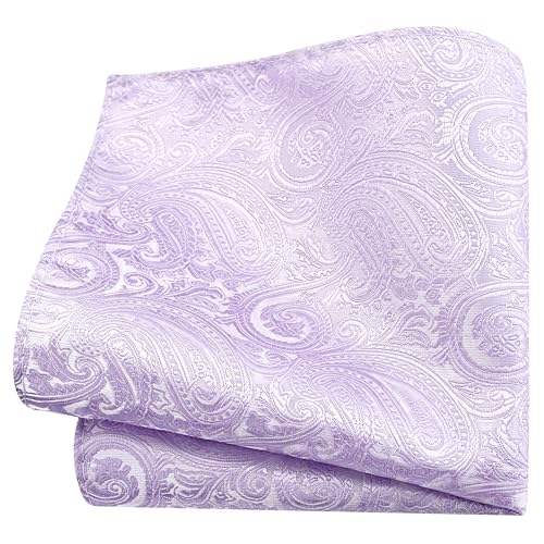 GUSLESON 3.15"（8cm） Mens Tie and Lapel Pin Paisley Necktie Hankerchief Cufflinks Set for Men - color: Lavender