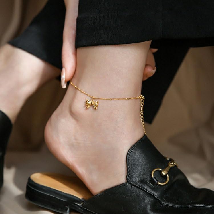 MODRSA Toe Rings for Women Toe Rings and Anklets for Women Toe Ring Adjustable Toe Rings Silver Rose Gold - color: F4-Anklet - bow gold