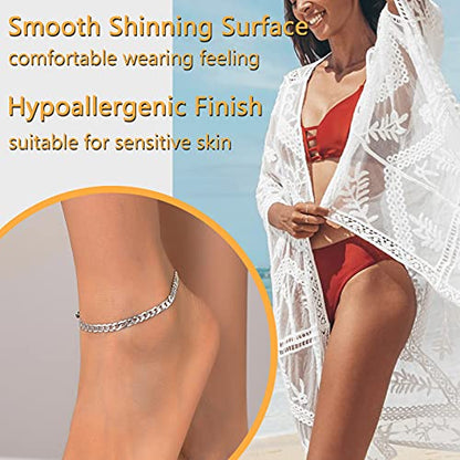 PROSILVER 925 Sterling Silver Ankle Bracelets For Women, Stylish Chain Anklets, Summer Beach Jewelry, 8.6-10.6 Inch Adjustable, Come with Box - style: 02 Cuban Anklet-5mm