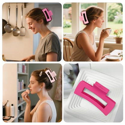 CHANDAT Hair Clips for Women, Flat Hair Clips, 8 pcs, 2style - Pink | 4.3 Inch Large Square Hair Claw Clips & Flat Hair Clips, Thick & Thin Hair, Hair Accessories for Women, Strong Hold Non-Slip - color: Pink