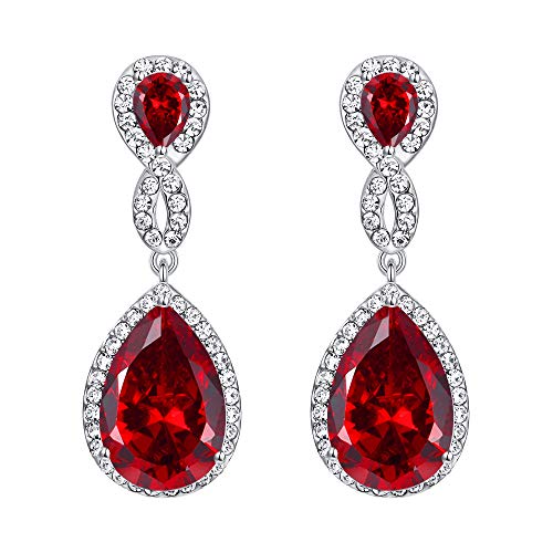 EVER FAITH Cubic Zirconia Wedding Earrings for Women Brides, Austrian Crystal Birthstone 8-Shape Infinity Bridal Dangle Earring - style: Pierced_Red Silver-Tone