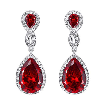 EVER FAITH Cubic Zirconia Wedding Earrings for Women Brides, Austrian Crystal Birthstone 8-Shape Infinity Bridal Dangle Earring - style: Pierced_Red Silver-Tone