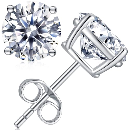 Moissanite Stud Earrings Hypoallergenic 925 Sterling Silver stud Earrings for Women Round Cut D Color VVS1 18K White Gold Plated Lab Created Moissanite Earrings for Women Men 0.3ct-2ct - color: White Gold-Push Back, size: 0.6 Carat-(0.3ct*2)-4mm