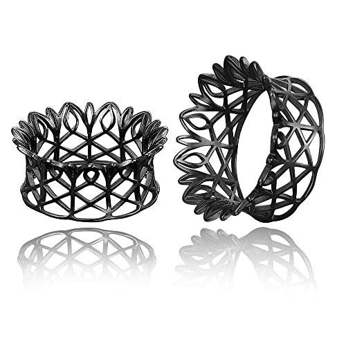 2PCS Hollow Crown Ear Gauges Hypoallergenic 316 Stainless Steel Breathing Ear Plugs Tunnels for Stretched Ears 8mm-25mm (0G-1") Body Piercing Jewelry for Women Men - color: Black, size: 8mm (0G)