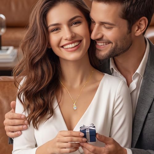ANDSO Heart Moissanite Necklaces Birthday Jewelry Gifts for Women | S925 Silver /Gold Plating Birthstone Necklace, Ideal Anniversary Christmas Valentine Present for Mom Wife Her Girlfriend - style: 14K Gold Plated Stainless Steel-2 Carat