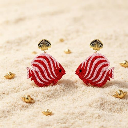 Cute Acrylic Tropical Fish Earrings Creative Parrot Hornbill Drop Dangle Earrings Stylish Animal Statement Earrings Daily Wear Jewelry for Women - color: Pink Red Fish