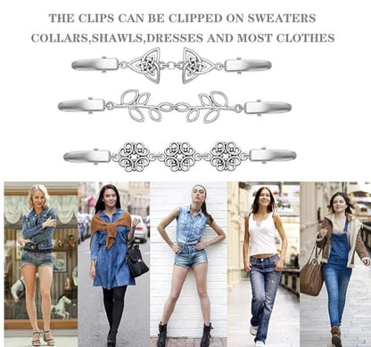 Vintage Sweater Clips Shawl Dresses Shirt Clips Retro Cardigan Collar Chain Clips Brooch Pins for Women - style: Style 11