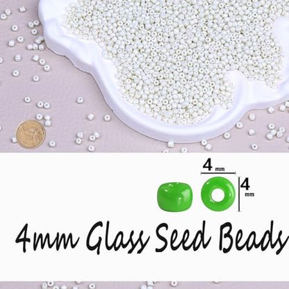 Legefo 4mm Glass Seed Beads Bulk, Beige 6/0 Small Mini Pony Seed Beads, Tiny Round Craft Bead for Bracelet Necklace Wrist Jewelry Making Beading Weaving DIY Crafts Supplies, 1000pcs - color: Beige