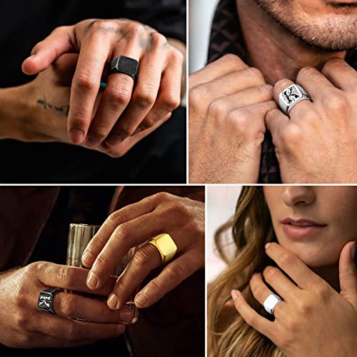 FindChic Customized Signet Photo Rings Square/Heart/Round Chunky Band Ring Stainless Steel/18K Gold Plated/Black Size 7 to 14 Personalized Jewelry for Men Women, Send Gift Box - color: 01. non-customized square (gold)