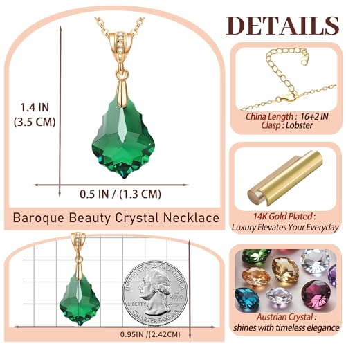EVEVIC Teardrop Austrian Crystal Charm Pendant Necklace for Women | 14K Gold Plated,Adjustable Chain Fit,Elegant Teardrop Crystal,Gift Box Included,Perfect for Daily Wear and Special Events - color: Emerald