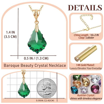 EVEVIC Teardrop Austrian Crystal Charm Pendant Necklace for Women | 14K Gold Plated,Adjustable Chain Fit,Elegant Teardrop Crystal,Gift Box Included,Perfect for Daily Wear and Special Events - color: Emerald