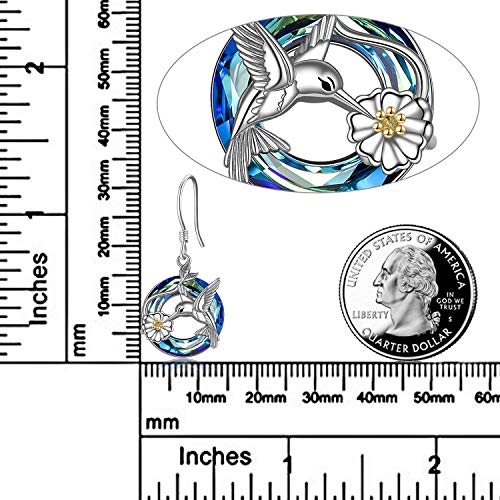 POPLYKE Dragonfly Butterfly Hummingbird Sunflower Earrings 925 Sterling Silver Abalone Shell Moonstone Leverback Earrings Jewelry - style: Hummingbird Crystal B