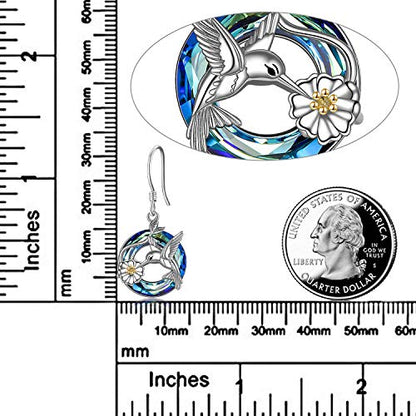 POPLYKE Dragonfly Butterfly Hummingbird Sunflower Earrings 925 Sterling Silver Abalone Shell Moonstone Leverback Earrings Jewelry - style: Hummingbird Crystal B