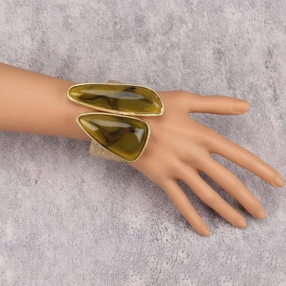 GelConnie Chunky Cuff Bangle Bracelet for Women, Statement Jewelry | Gold and Silver Tone Cuff Bangles with Resin, Crystal and Textured Accents for Party, Vacation and Dressy Looks - style: Bangle 10-Green
