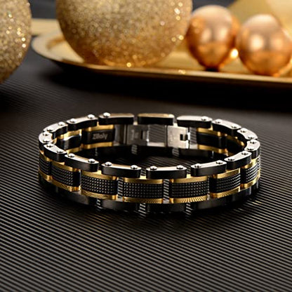 Holizaly Men's Stainless Steel Two Tone Square Link Bracelet, Black and Blue Ion Plated Black - color: Black gold