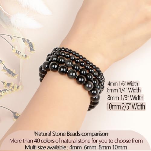 LPBeads Handmade Natural Gemstone Stretch Elastic Bracelet Healing Crystal Round Stone Beads Jewelry Gifts for Women Men - color: Black Obsidian, size: 6mm