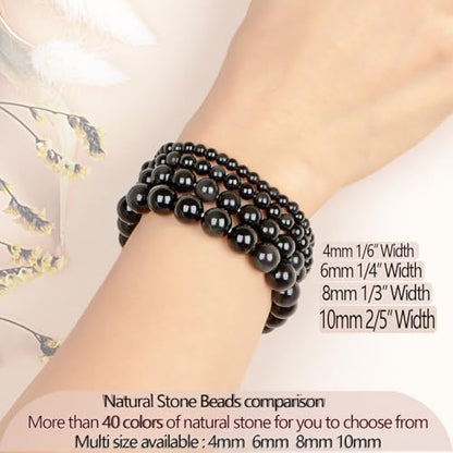 LPBeads Handmade Natural Gemstone Stretch Elastic Bracelet Healing Crystal Round Stone Beads Jewelry Gifts for Women Men - color: Black Obsidian, size: 6mm