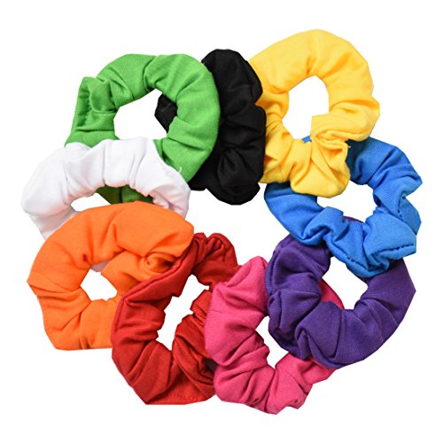 9 Pack Scrunchies Hair Ties (Bright Colors) - color: Bright Colors