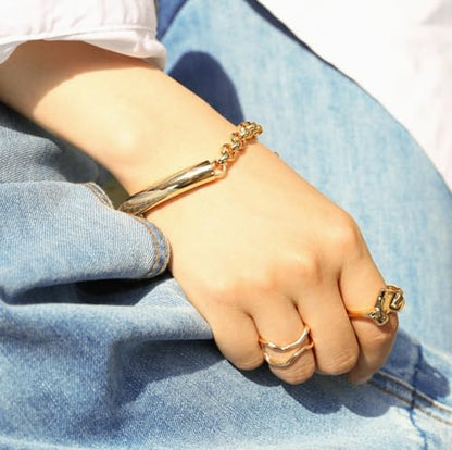 SOFYBJA 18k Gold Plated Personalized Chunky Cuban Oval Link Chain Bracelets for Men Toggle Rope Bracelet Jewelry for Women - style: Catheter Circles Double Mixed Link Bracelet