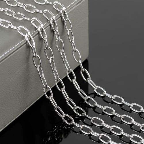 5 Meters Paperclip Chain for Jewelry Making Lightweight Aluminum Necklace Bracelet Chains for Women and Men Oval Link with Jewelry Findings - color: 8×16mm-Silver