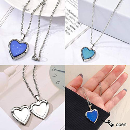 Temperature Sensing Color Changing Pendant Necklace Love Heart Butterfly Turtle Dolphin Moon Star Mood Necklace for Girl Women Gift - color: Love Heart Locket