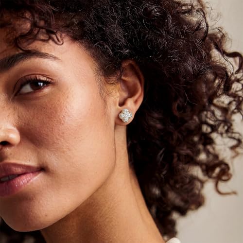 MEVECCO Pave Cubic Zirconia Stud Earrings for Women, 18K Gold Plated Brass | Pave CZ Fronts, Curved Gold Plated Edge Accents, Soft Motifs and Clean Geometric Styles - style: flower
