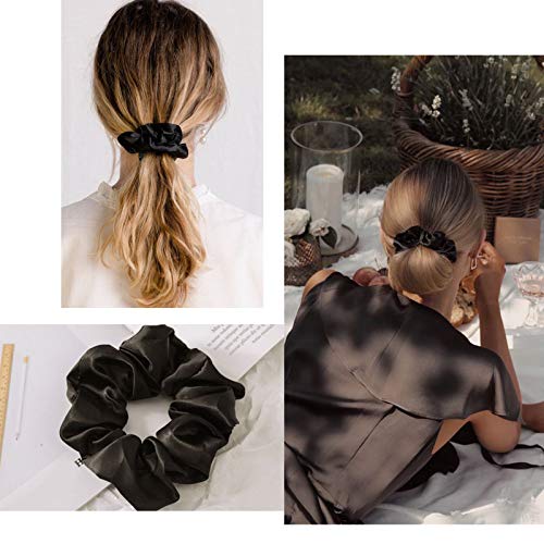 OLESILK 100% Mulberry Silk-Scrunchies for Hair Sleep, Women Grils Silk Hair Ties for Frizz & Breakage Curly Hair, No Damage, Elastics Ponytail Holder, 3 Pack - color: 3pcs, Black-Navy-Grey