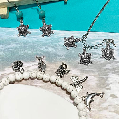 Heather's cf Silver Sea Charms – Antique Pendants, Non-Tarnish, Lead-Free & Nickel-Free, Bulk Ocean Animal Charms for DIY Jewelry, Bracelets, Necklaces, Earrings, Beach Craft Supplies (Sea Animals) - color: Turtle-50pcs