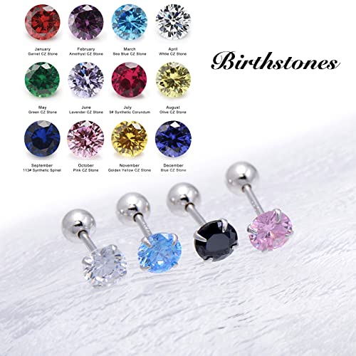 Screw Back Sterling Silver Cubic Zirconia Earrings Studs 3 MM - color: Colorless