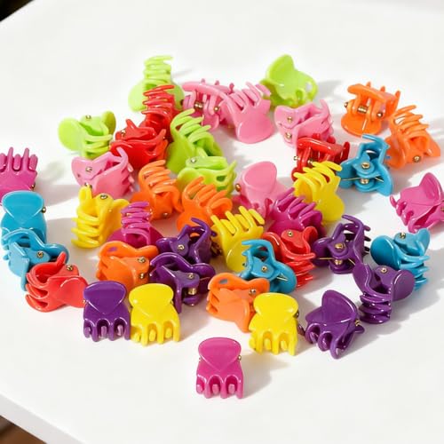 50 PCS Mini Hair Claw Clips， Bangs Strong Grip Multifunction Clamp Clips. (Bright colors) - color: Bright colors