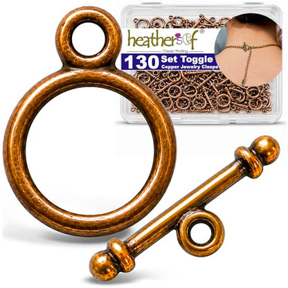 Heather's cf Toggle Jewelry Clasps – Durable Quality, Antique Plain Copper Finish Toggle Clasps & Closures for Necklace, Bracelet & Charms – Ideal for DIY, & Jewelry Making – Small (Set of 130) - color: Copper small