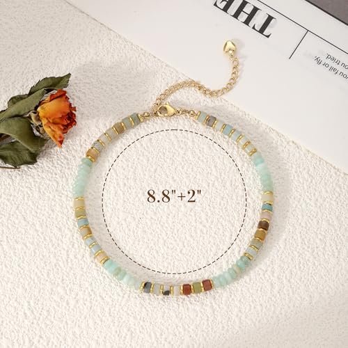 Natural Stone Beaded Anklets for Women Teen Girl Gifts Trendy Stuff Boho Anklet Colorful Bead Ankle Bracelets for Women Waterproof Handmade Beach Gifts Summer Jewelry Birthday Christmas Gift - color: Amazonite