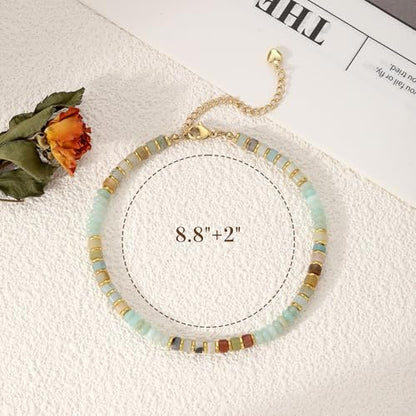 Natural Stone Beaded Anklets for Women Teen Girl Gifts Trendy Stuff Boho Anklet Colorful Bead Ankle Bracelets for Women Waterproof Handmade Beach Gifts Summer Jewelry Birthday Christmas Gift - color: Amazonite