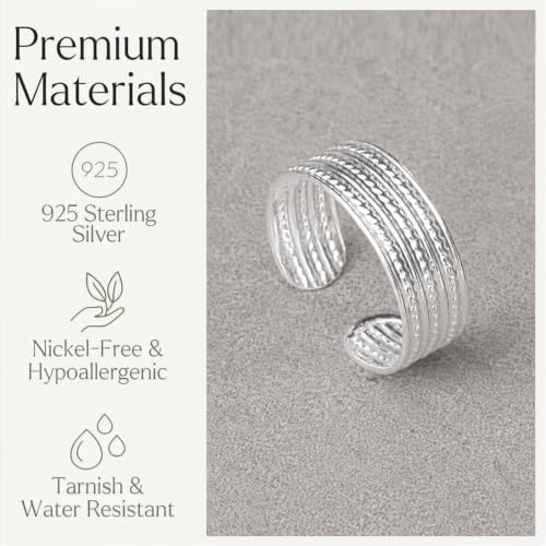 Sterling Silver Toe Ring, Adjustable Open Band, Handmade | Fits Toe, Knuckle or Pinky Ring | One Size Fits Most | Comfortable to Wear | Minimalist Style | Water Resistant - style: Line Textured Band