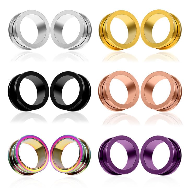 Set of 12 PCS 316L Stainless Steel Ear Plugs Large Gauges Stretching Screw Fit Tunnels Gauge 2g - 1 inch Ear Plugs Tunnels for Ears Expander Body Jewelry - color: 6 Pair, size: 25mm(1")