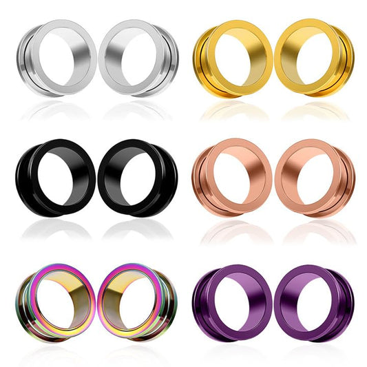 Set of 12 PCS 316L Stainless Steel Ear Plugs Large Gauges Stretching Screw Fit Tunnels Gauge 2g - 1 inch Ear Plugs Tunnels for Ears Expander Body Jewelry - color: 6 Pair, size: 12mm(1/2")