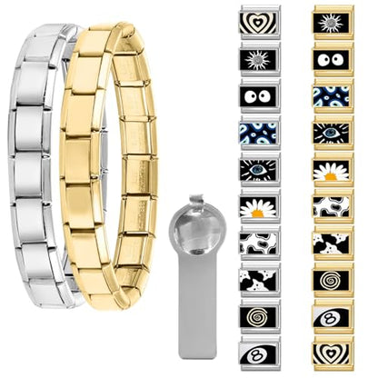 papasgix 11Pcs Italian Charms Set, 10mm*9mm Silvery Italian Charm | Italian Charms Bracelet Link Black Patterns Stainless Steel DIY Jewelry Gifts - style: 22pcs-Sun