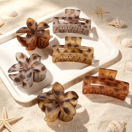 Flower Hair Clips for Women, Square Claw Clips for Girls 6 PCS - Deep Color - leopard - color: leopard