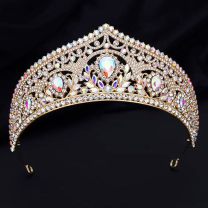 Princess Tiara Crown and Jewelry Sets for Women Wedding Rhinestone Crystal Tiaras and Crowns with Necklace Earrings Party Birthday Accessories - color: Gold AB