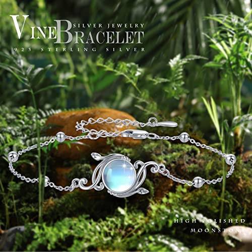 925 Sterling Silver Bohemia Hawaiian Beach Mermaid Floral Bracelet Birthday Graduation Gifts for Women with Gifts Box - style: 21B-Vine Moonstone