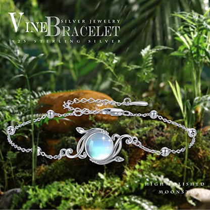 925 Sterling Silver Bohemia Hawaiian Beach Mermaid Floral Bracelet Birthday Graduation Gifts for Women with Gifts Box - style: 21B-Vine Moonstone